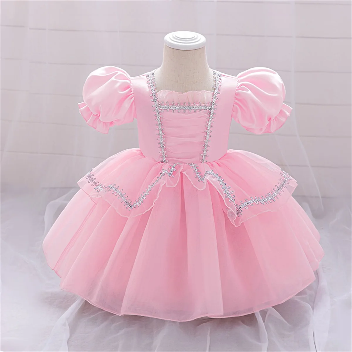 

Cinderella Princess Baby Girls Birthday Party Dresses Elegant Pink Wedding Kids Dress for Girl Bow Christening Evening Prom Gown