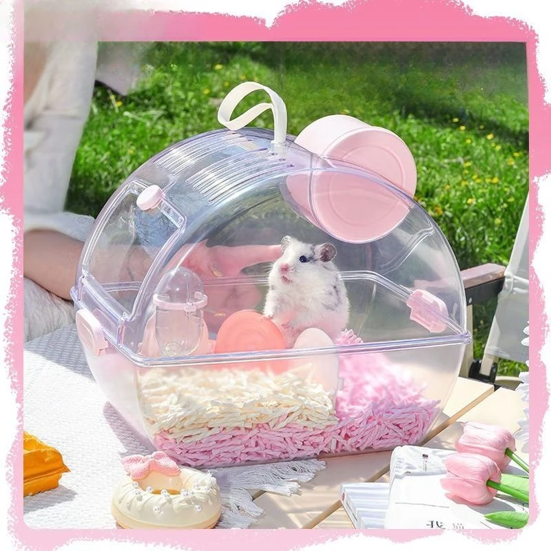 

Портативная прозрачная клетка-переноска для хомяка, большое пространство, туристическое среда обитания для золотистого медведя, сахарный планер, маленькие домашние животные