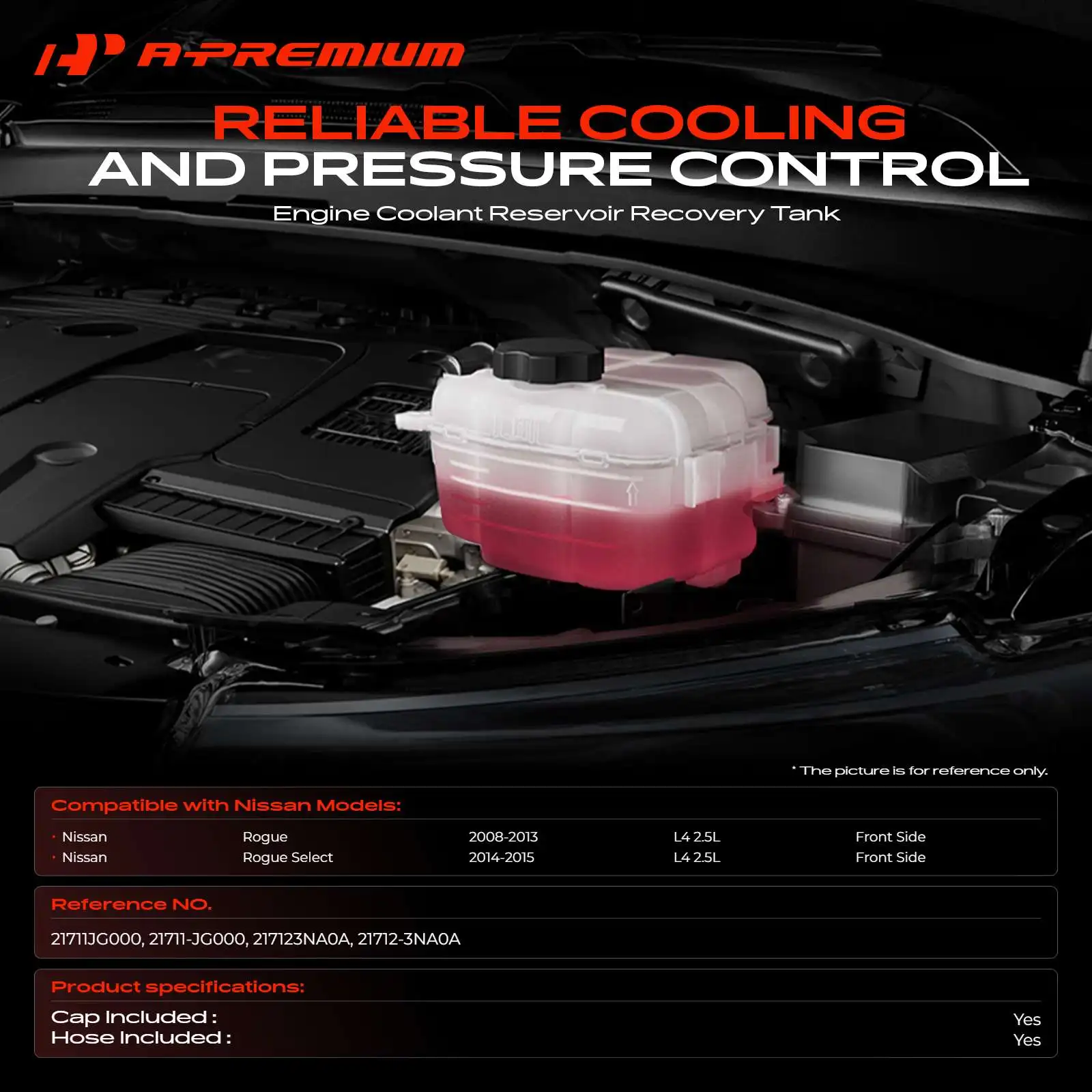 A-Premium Engine Coolant Reservoir with Cap for Nissan Rogue 2008-2013 Rogue Select 2014-2015