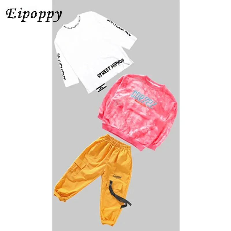 Boys and Girls' Moda Pullover Roupas Set, moletom, Street Dance, Calças Cargo