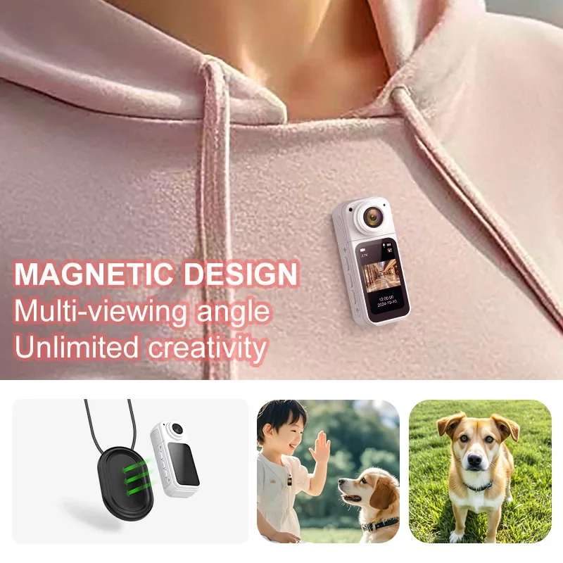 

2.7K Action Camera With 1.47 LCD Magnetic Mount & Hands-Free POV First View Pocket Camera For Vlogging Mini Motion Camera