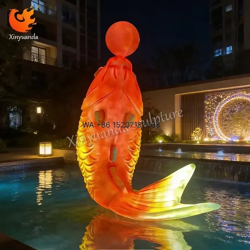 Wmwmnu for Light Up Koi Fiberglass Sculpture Outdoor Water Feature Landscape Decor Scenic Spot Check In Installation Garden