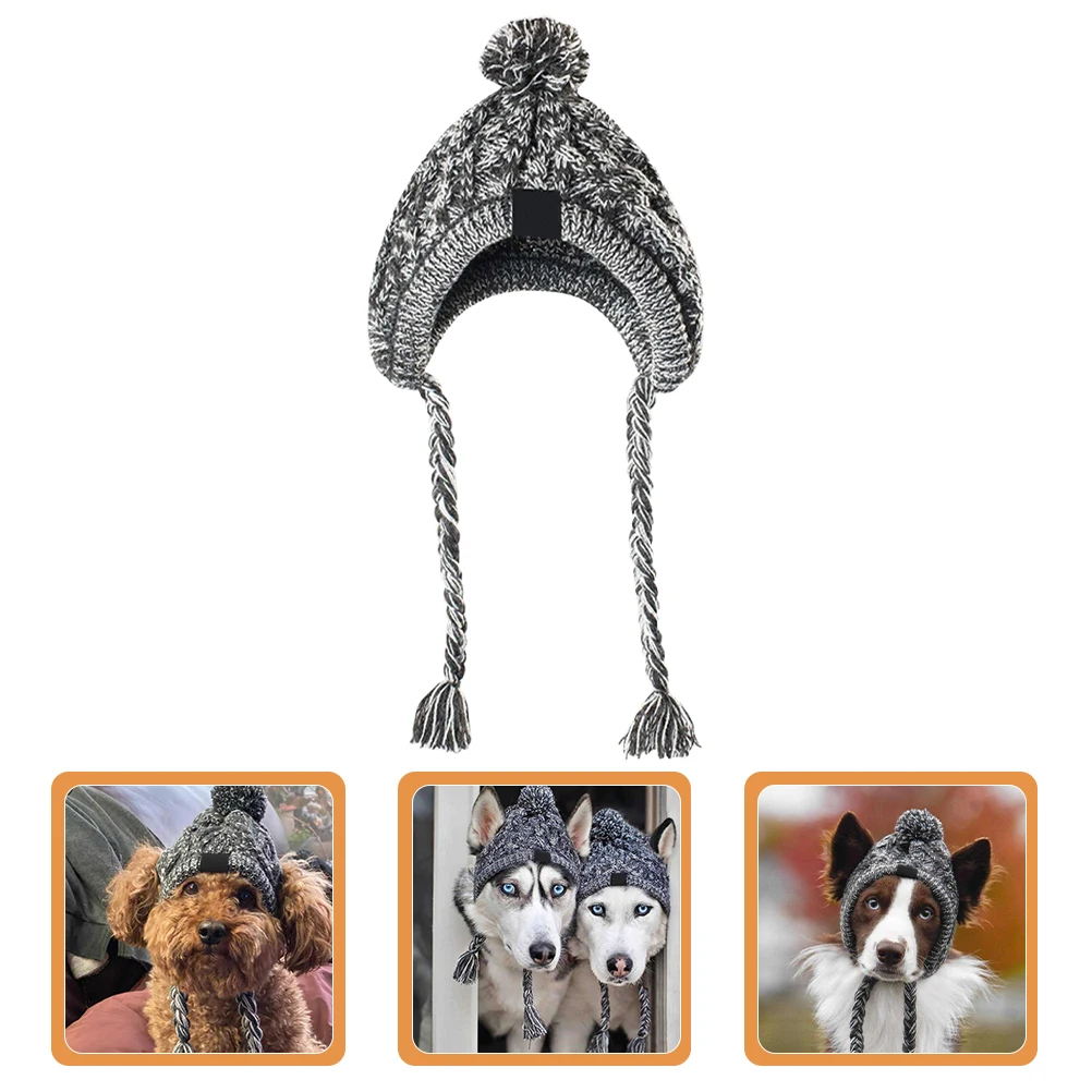 

Dog Hat Pet Hood Winter Knit Small with Ear Holes to Weave Hats for Dogs Covers Grey