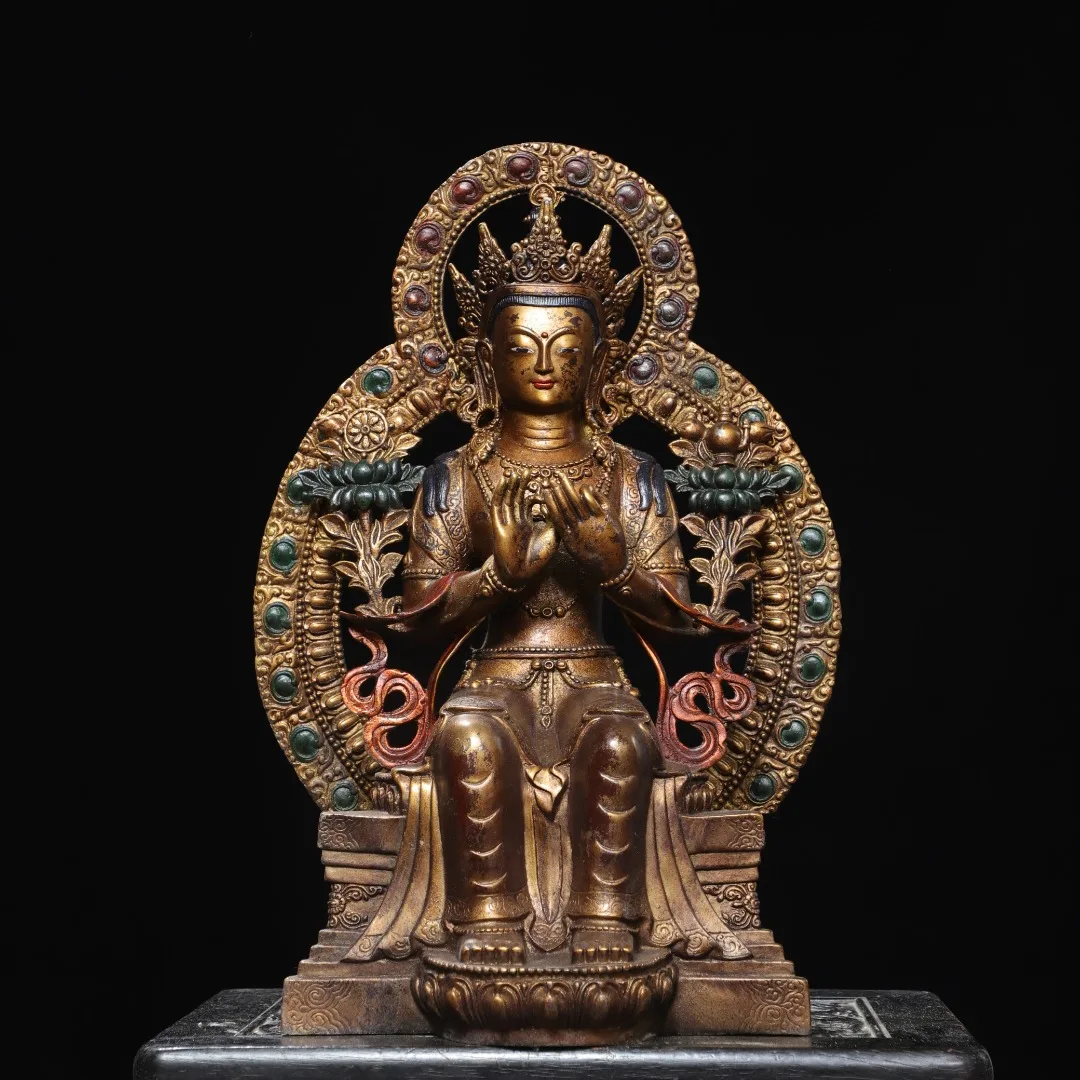 

19-дюймовая старая бронза, позолоченная киноварь, бодхисаттва Майтрейи, сидящий Будда, подсветка, лотос, Будда, терраса, Амитабха, Будда, зал поклонения