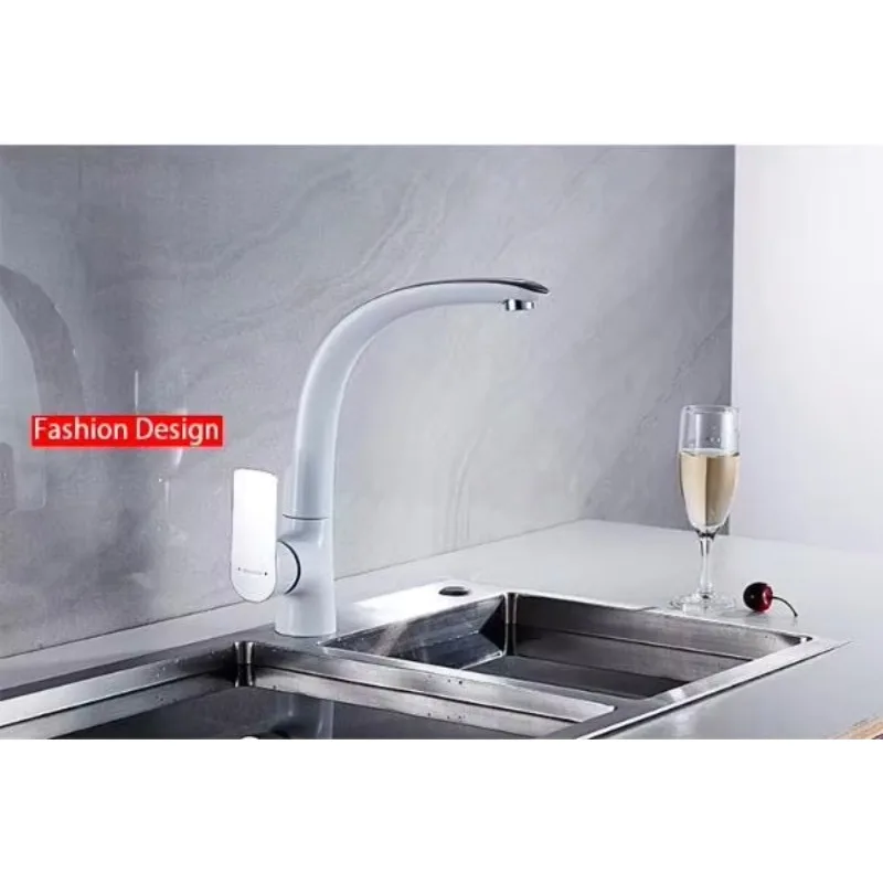 صنبور مطبخ احترافي ذو لمسة نهائية بيضاء من الدرجة التجارية شديدة التحمل من النحاس #4