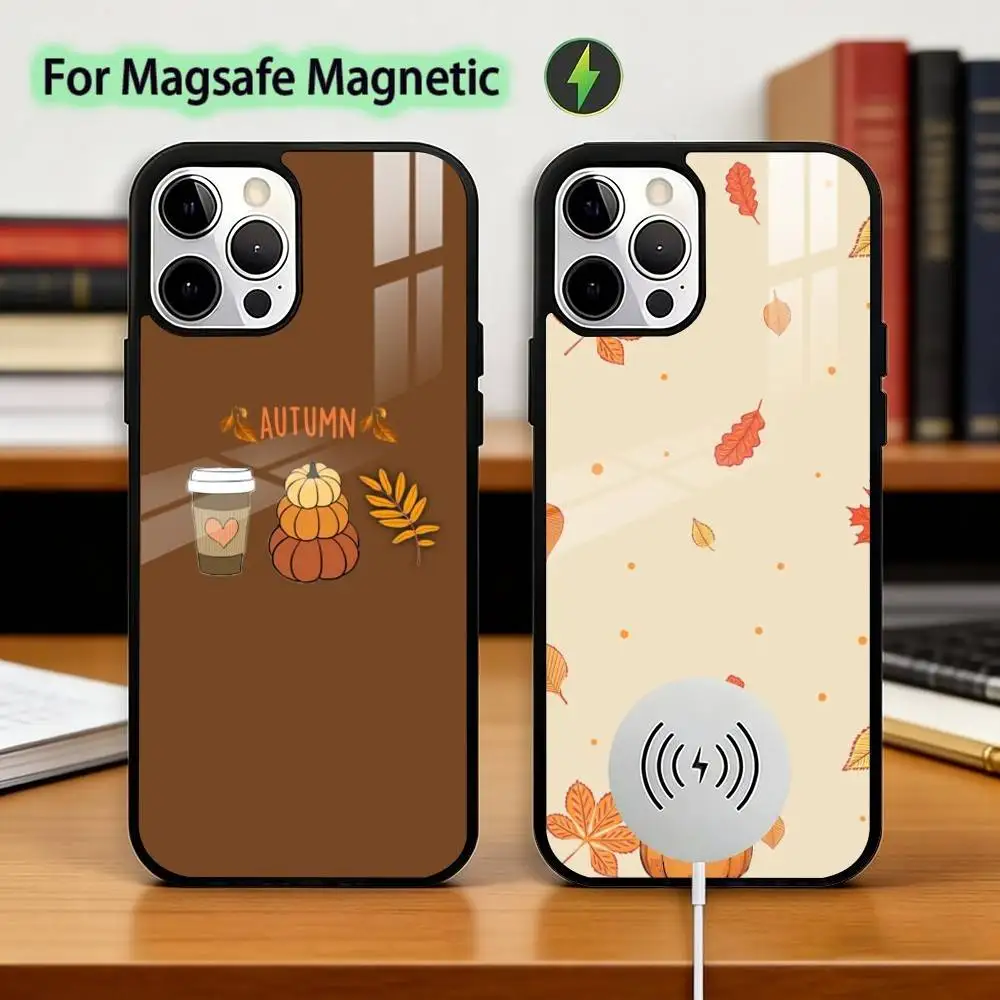 

Autumn leaves P-pumpkin Phone Case For iPhone17,16,15,14,13,12,11 Plus,Pro Magnetic For Magsafe Wireless Charging