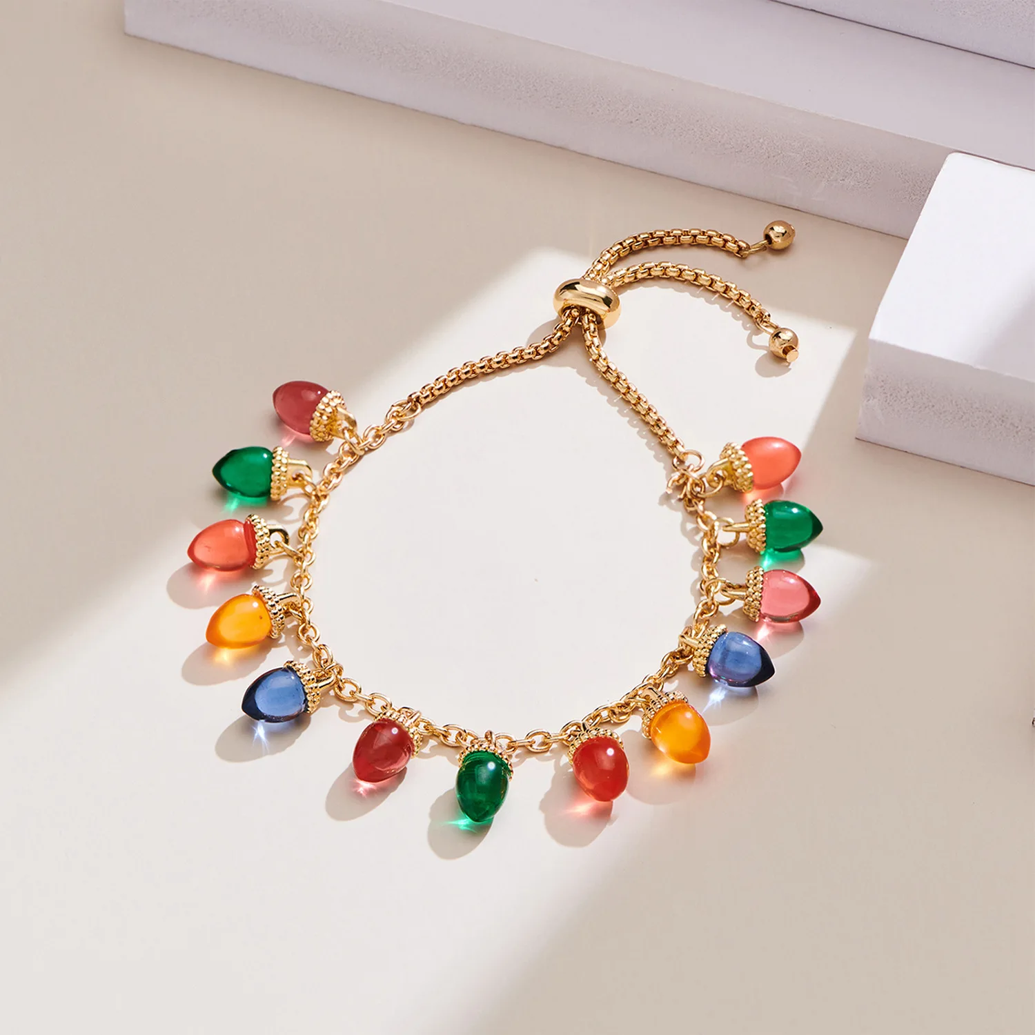 

Christmas Day Gifts Trendy Bohemia Gingerbread Man Colorful Light Bracelet for Women Girls Beach Jewelry Charm Chains Fashion