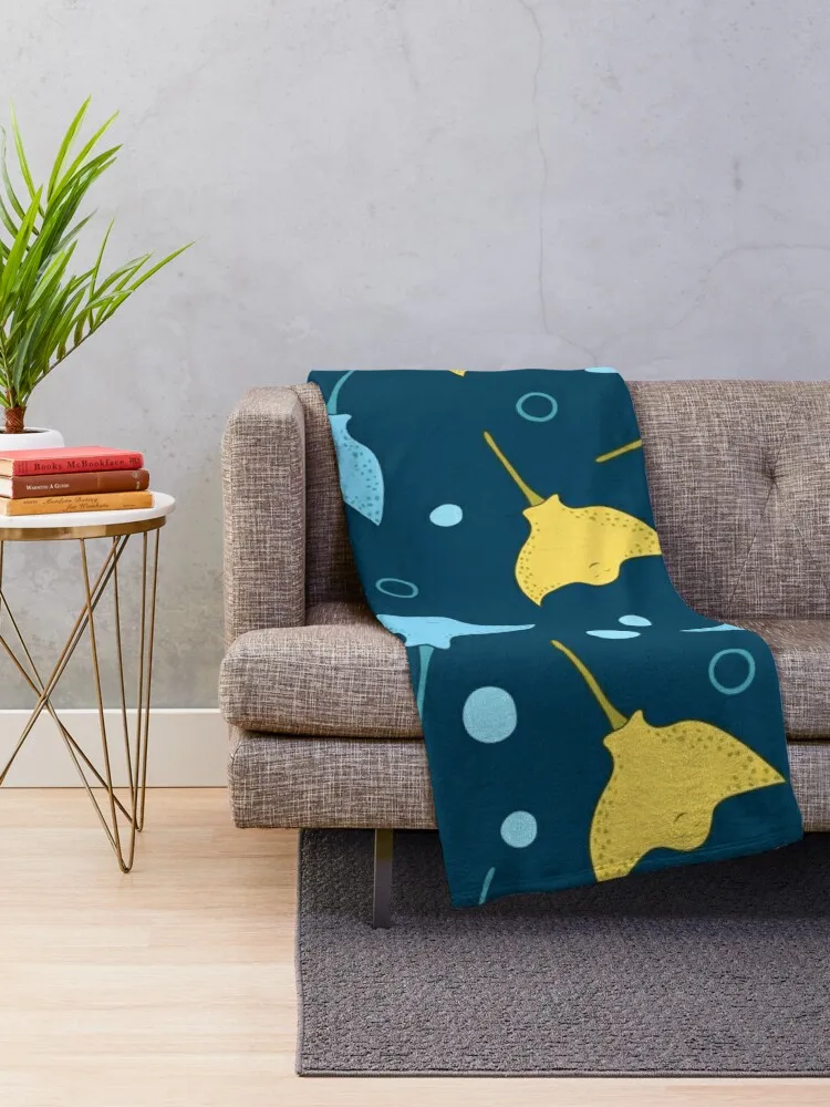 Stingray pattern on dark blue background Throw Blanket Flannel Fabric Flannels Blanket Baby Blanket cosplay anime