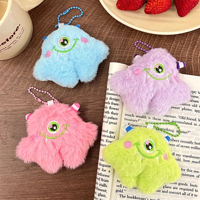 Cute Plush Little Monster Keychains Cartoon Plush Stuffed Animal Doll Toy Backpack Pendant Decor Key Ring Couple Friends Gifts