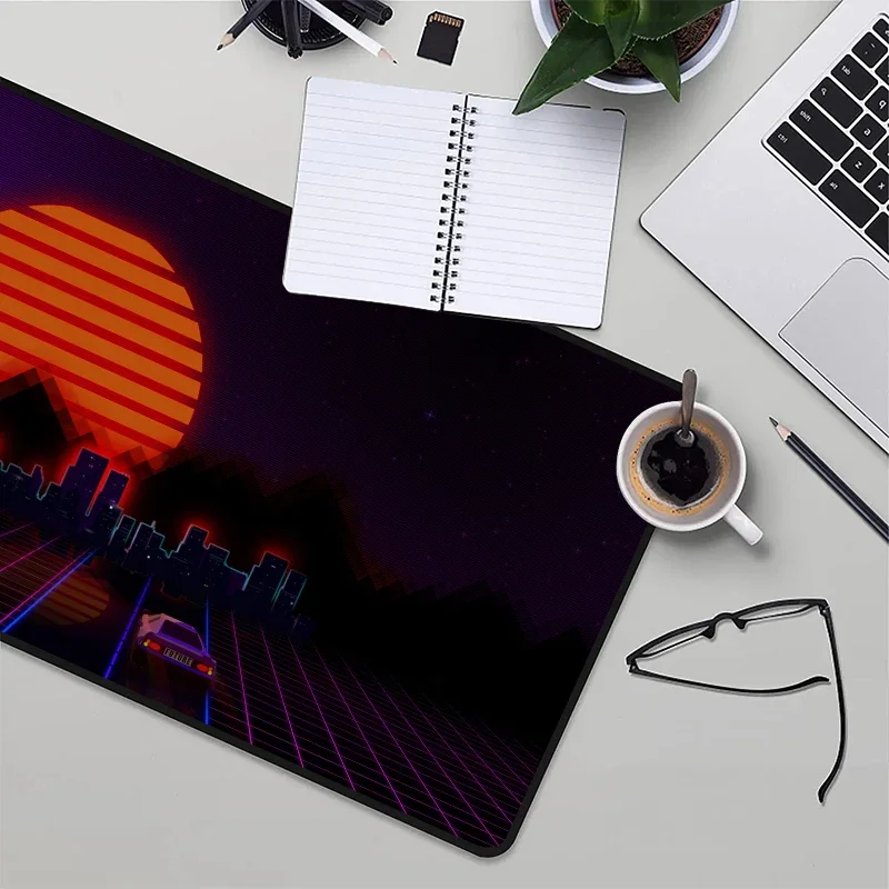 Computer Tables Retrowave Xxl Mousepad Speed Sun Mouse Carpet Grid DeLorean Extended Pad Synthwave Car Deskpad Desk Mat Playmat