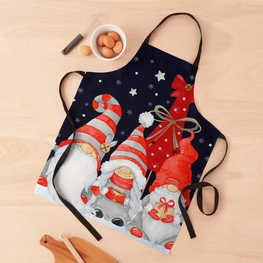 Three Wise Gnomes In A Snow Blizzard Festive Christmas Apron Teacher Women's Dresses Apron