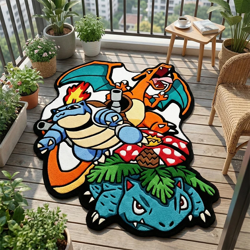 Tapete Fluffy de Anime Pokemon Charizard Blastoise Venusaur, Decoração para Quarto Infantil, Presente para Gamers, Tapete Antiderrapante