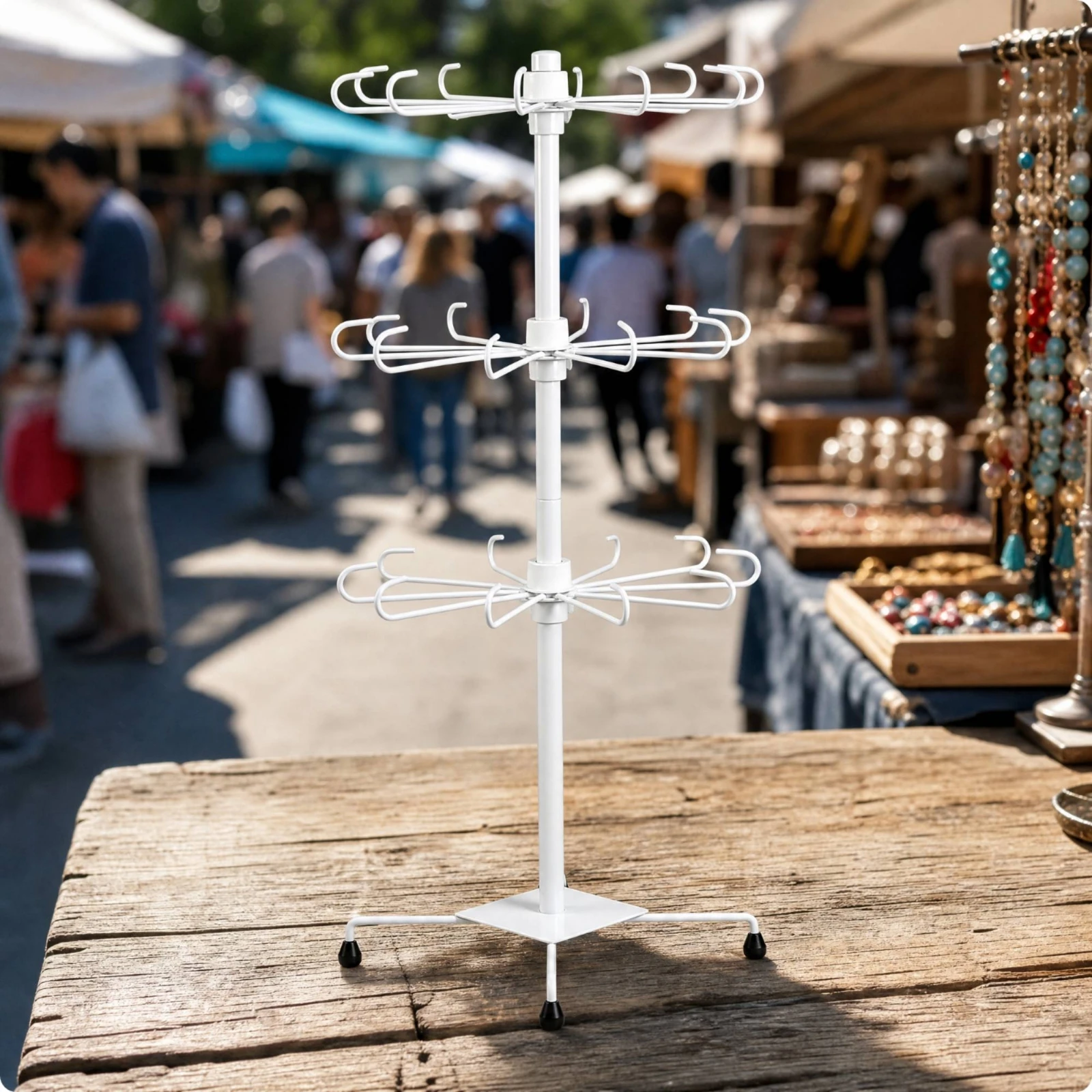 Metal Tabletop Rotating Rack with Hooks Powder-Coated Three-Tier Rotating Hook Rack Jewelry Display Stand with Hooks Stable