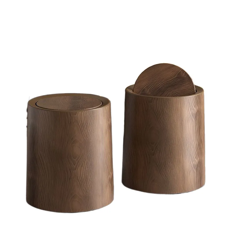 

Retro imitation wood grain commercial trash can household large capacity living room kitchen bathroom office