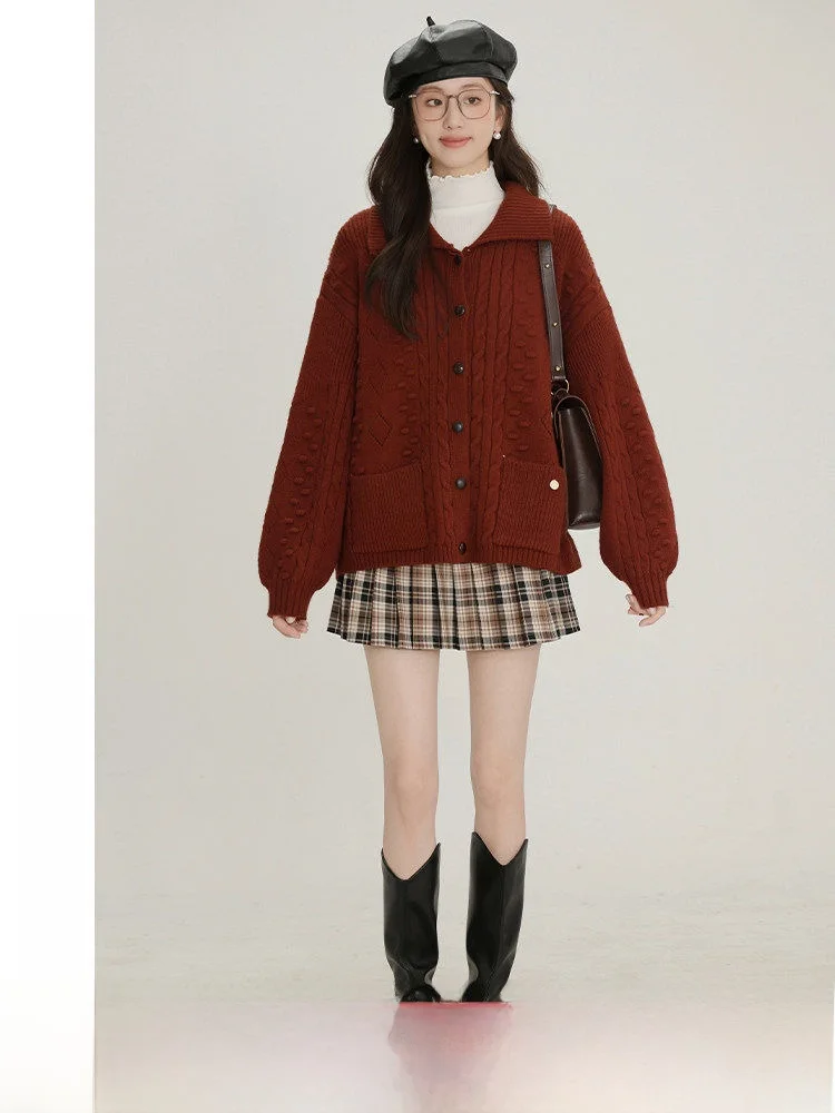 

Свободный красный вязаный свитер из пряжи, зимнее пальто для колледжа, новогодний халат, футболка с цветком лотоса, мягкий Dr Commute Sle