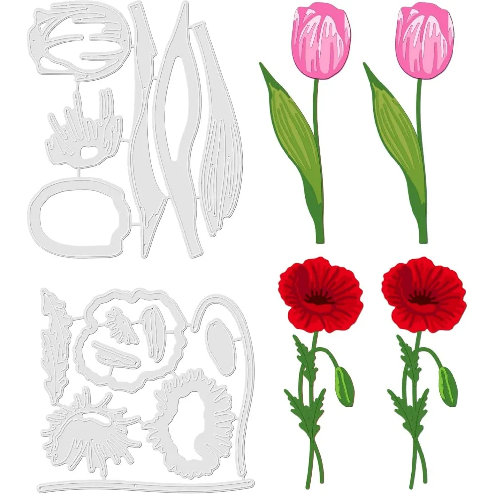 Tulip Corn Poppy Cutting Dies Flowers Carbon Steel Stencil Template Leaves Die Cuts Stencils for DIY Scrapbooking Album Decor