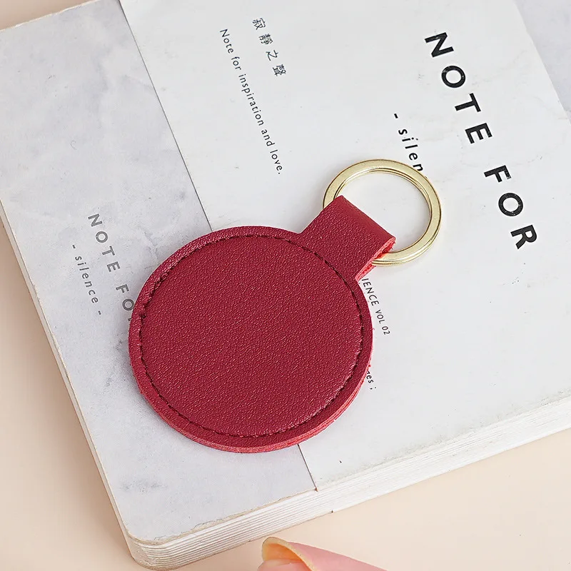 Laser Engrave Logo Round PU Leather Keychain Personalize Name Room Number Car Keyring Bag Pendant Custom Key Chain Holder
