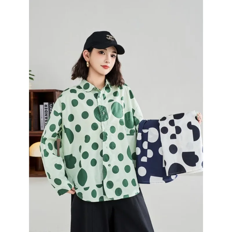 

SuperAen 2026 Spring New Korean Dot Print Loose Oversize Women's Long-Sleeved Shirt Design Fashion Casual Single Breasted Tops