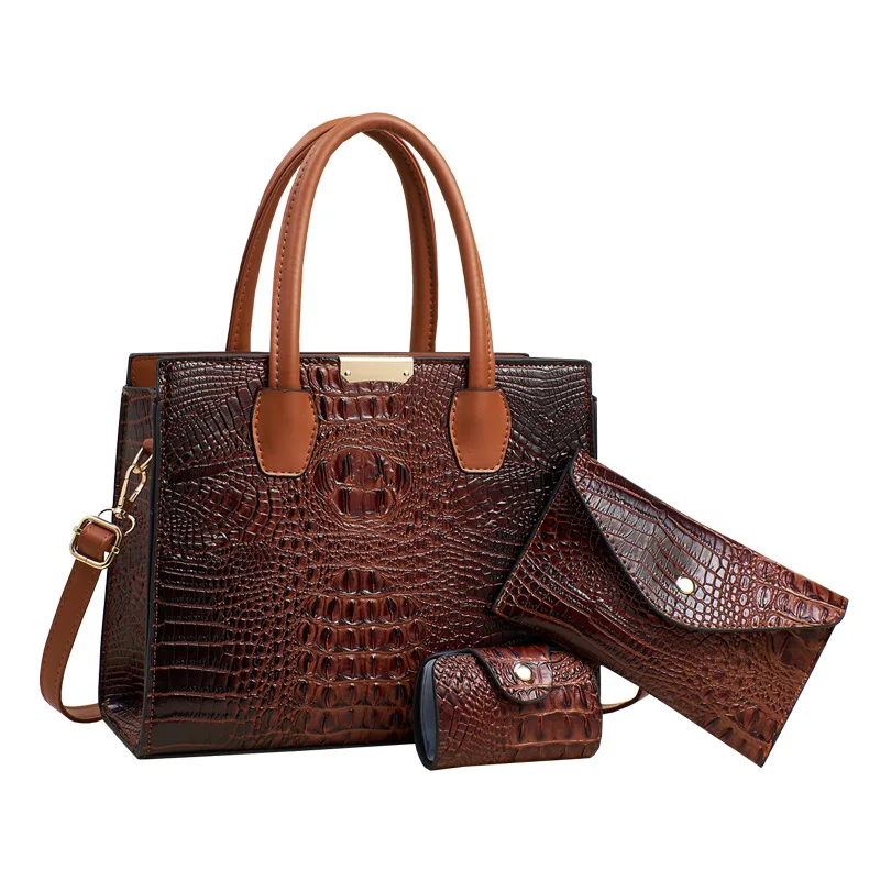 

Women's handbag simple and versatile crocodile pattern shoulder bag, elegant temperament three piece set