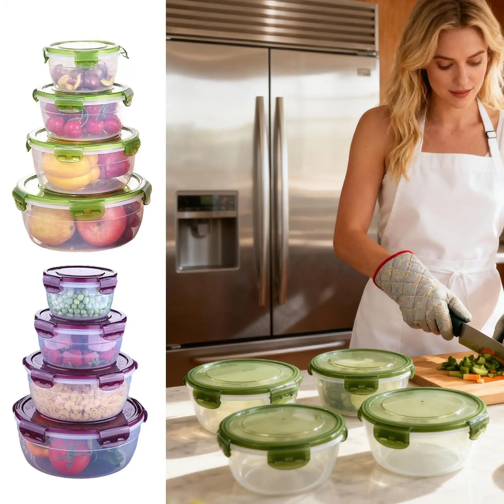 

Контейнеры для еды, 4 шт., герметичный контейнер для хранения еды, многоразовый контейнер для еды для кухни, кладовой, холодильника, кемпинга, пикника, обеда, закуски