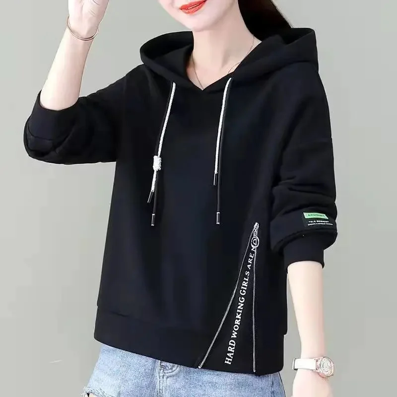 Kurze Kapuze Sweatshirt Frauen Bluse Alterung Frühling Herbst die neue Jacke lose koreanische Mantel große Größe lässige Tops weiblich