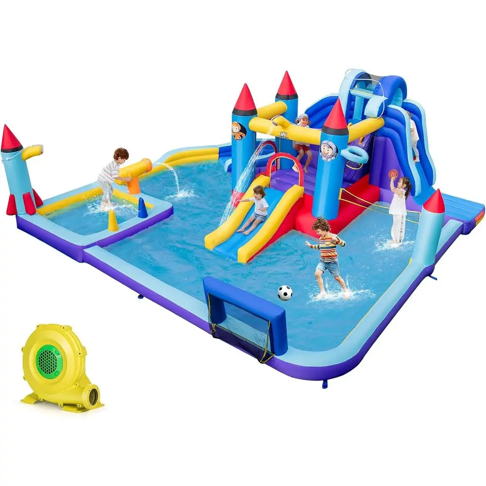 Iatable Water Slide, 10-in-1 Water Park Jump Castle for Big Kids 5-12, Water Slides Iatables w/Huge Splash Pool, Footba