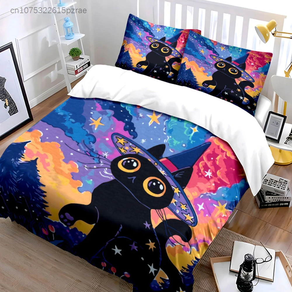 Magic Cat Art Set, Multiple Sizes kid's And adults' Bedroom Exquisite 3PC Bedding set, Gift