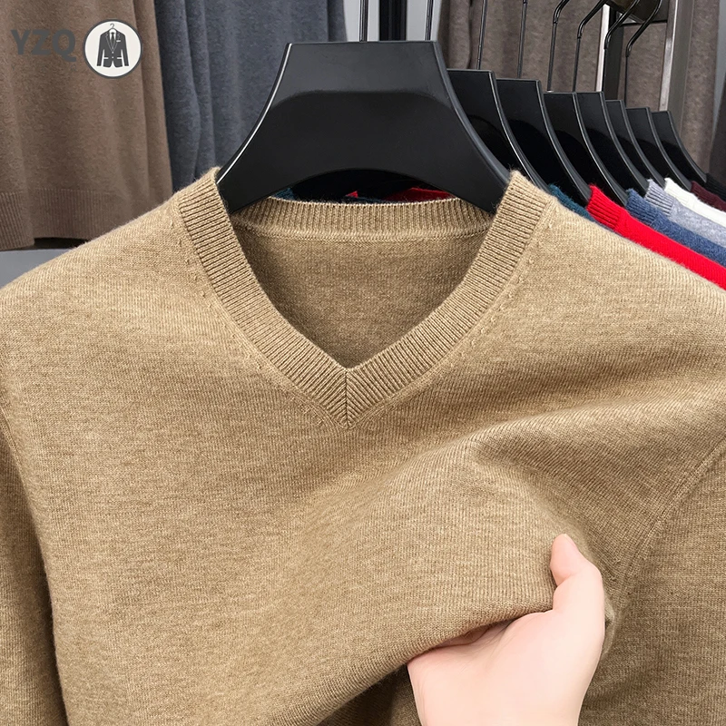 

Men's V-Neck Basic Solid Color Oversize Sweatshirt Knitted Elastic round Neck Casual Warm Wear for Autumn