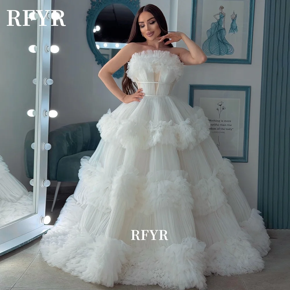 

RFYR Fluffy Princess Gowns Ruffled Prom Gowns Layers A Line Evening Gowns Luxury Fairy Gowns robes de soirée Customized