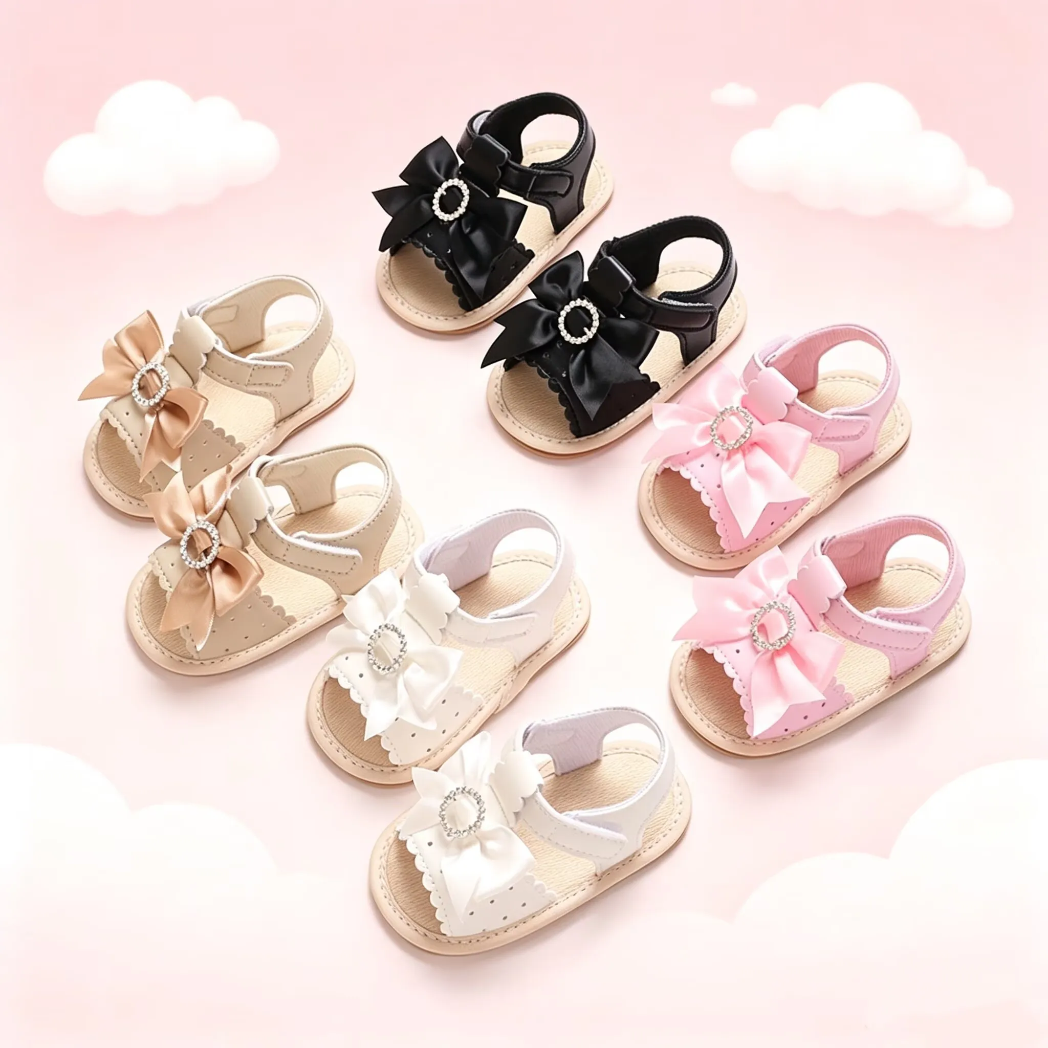 

Sweet 0-18M Baby Cute Flower Dew Toe Pre school Summer Sandals Princess Casual Soft Rubber Bottom Anti slip Single Shoes Women's