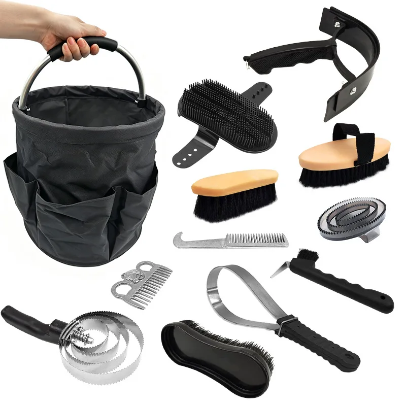 12 Piece Horse Grooming Kit with Organizer Tote Bag Brush Sets for Derby Day Show Horses Professional Tools for Care & Massage
