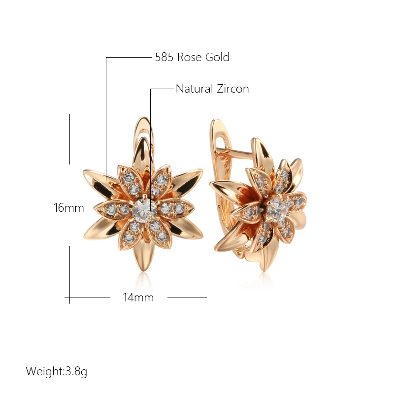 2022 New Carve Metal Flower Natural Zircon Women's Earrings 585 Gold Party Unusual Earrings Girls Exaggerated Earring Jewelry