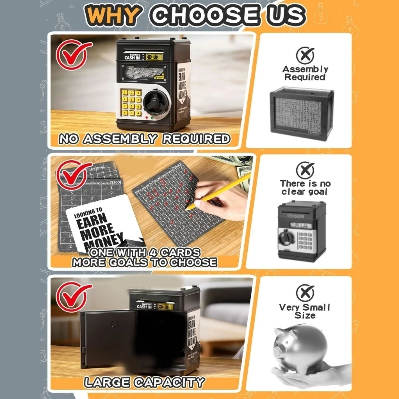 Electronic Money for Kids with Visible Gear Display, Code Access, and Motorized Feed for Paper Banknotes Inside 15UB