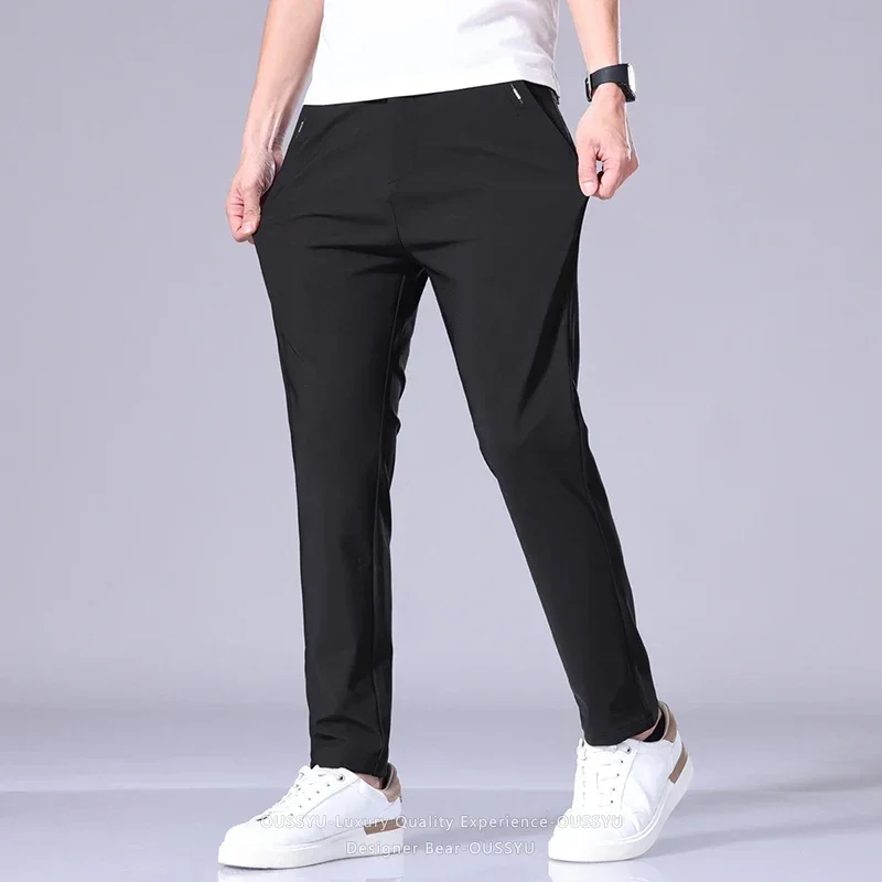 Hochwertige Sommer-Dünne Hochelastische Freizeithose Business Koreanische Atmungsaktive Schnelltrocknende Gerade Polyamidfaser-Hose für Herren – Detail 14
