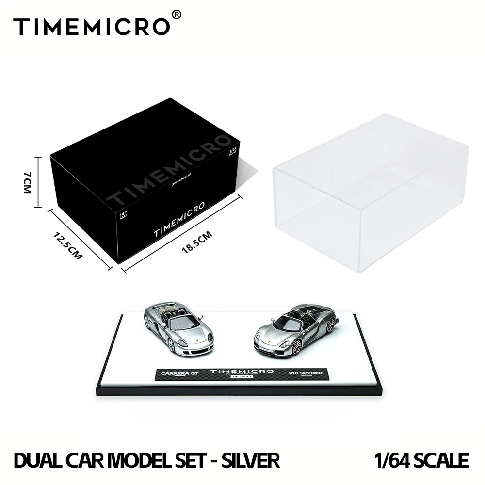 

TIME MICRO 1:64 918 Spyder&Carrera GT Double Silver Color Simulation Alloy Car Model for Hobby&Display*Gift