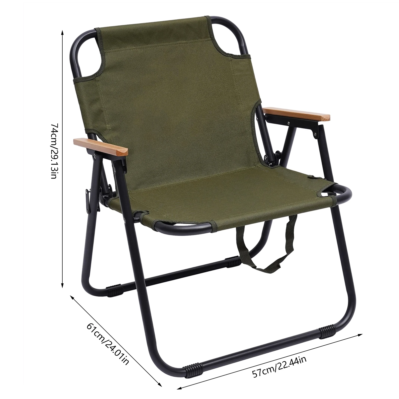 Chaise pliante portable pour camping en plein air, tuyau en fer noir T1 + 600d, gril Oxford, vert militaire