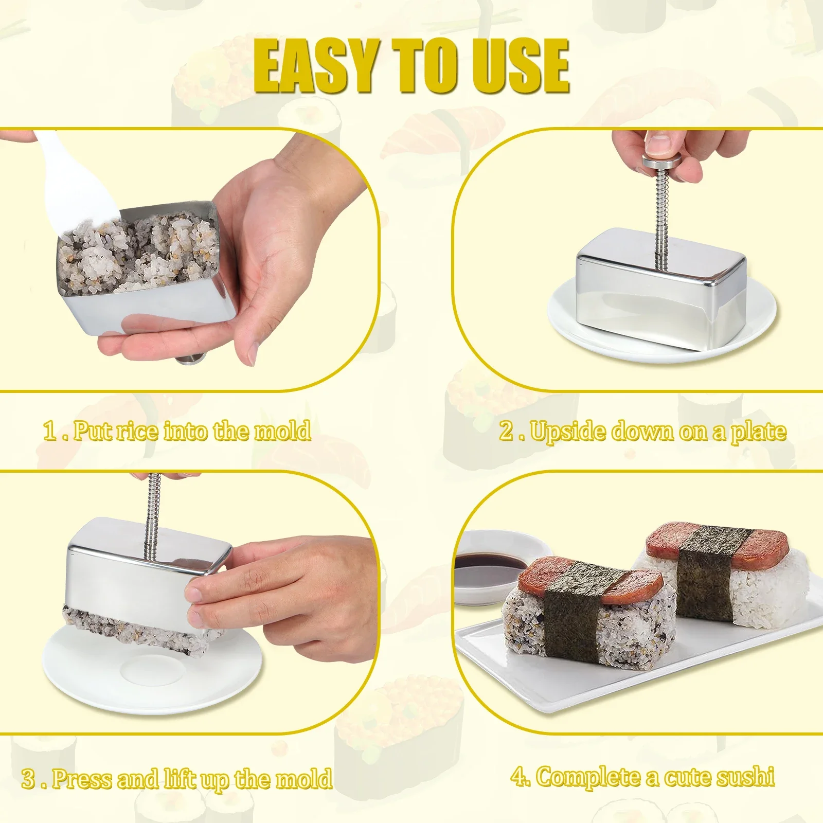 Onigiri Mold Non-stick Stainless Steel Triangle & Rectangular Rice Ball Mold DIY Musubi Sushi Maker Press for Kids Lunch Bento 3