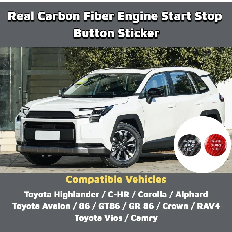 Carbon Fiber Car Engine Start Stop Button Sticker for Toyota RAV4 Highlander Corolla Avalon Crown Vios C-HR Alphard Camry 86