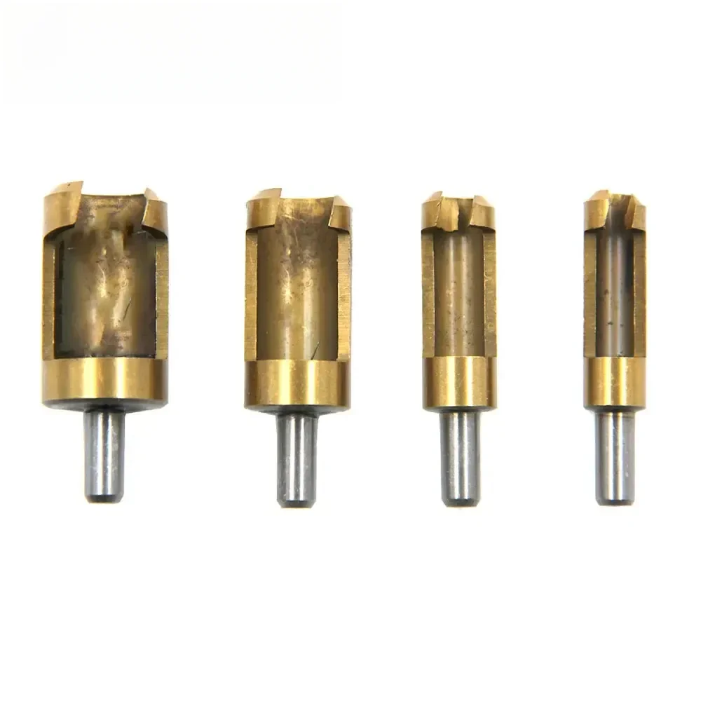 4Pcs Titanium Coated Shank Barrel Cork Drill Bit Plug Cutter Bored Hole Tenon Drills Hole Saw Arbors Woodwork Tools