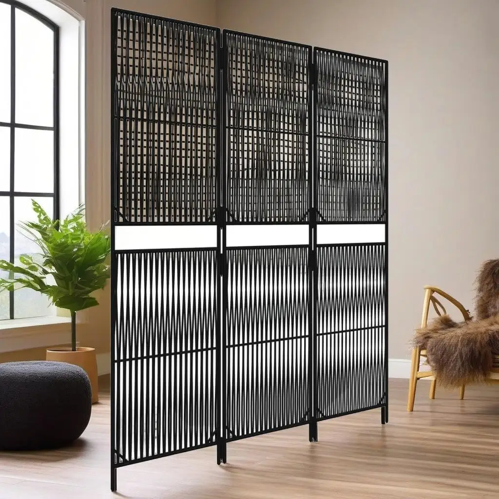 

3-Panel Black Poly Rattan Room Divider - Stylish Screen for Home Décor