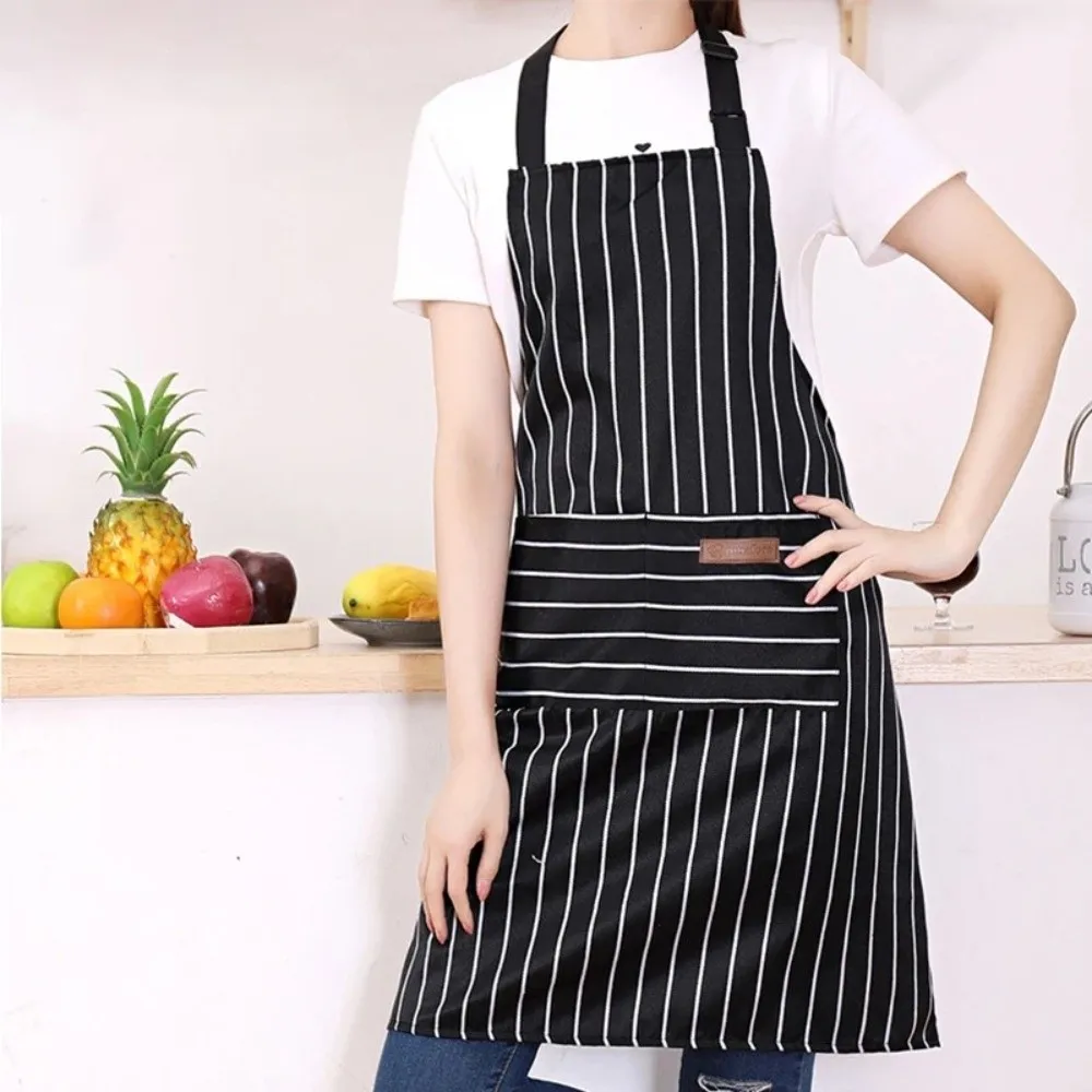 

Adjustable Striped Apron Wear-resistant with 2 Pockets Cooking Apron Comfortable Breathable Chef Apron Food Preparation