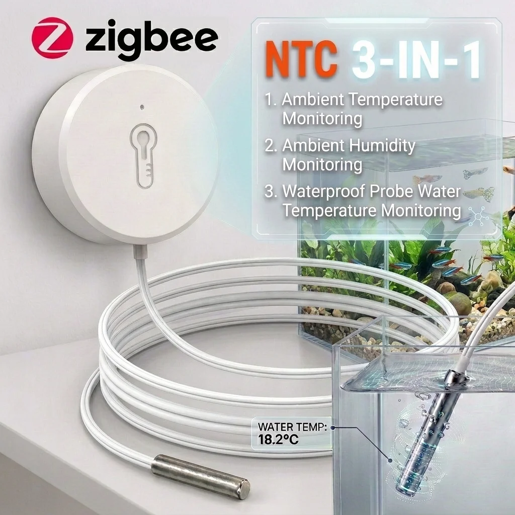 NTC Temperature Humidity Sensor with Probe Liquid Temperature Detection For Indoor and Outdoor Work with Smart Life Tuya Hub Z2M