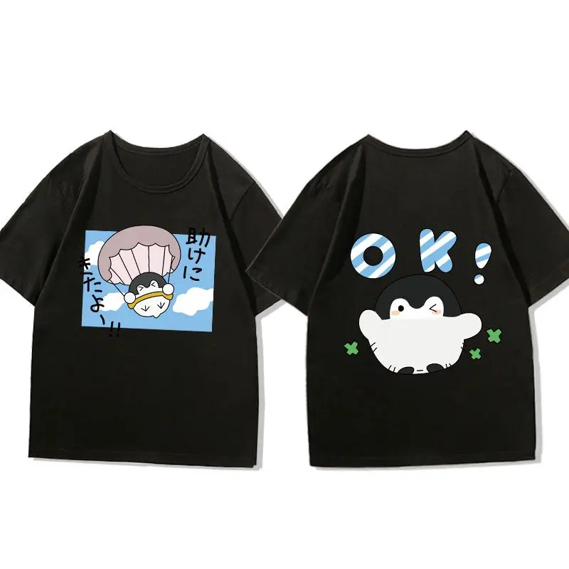 كارتون رمادي البطريق الرموز التعبيرية طباعة التي شيرت اليابانية الشارع الشهير Y2K فضفاضة تناسب للجنسين الكبار الاطفال قصيرة الأكمام أعلى #4