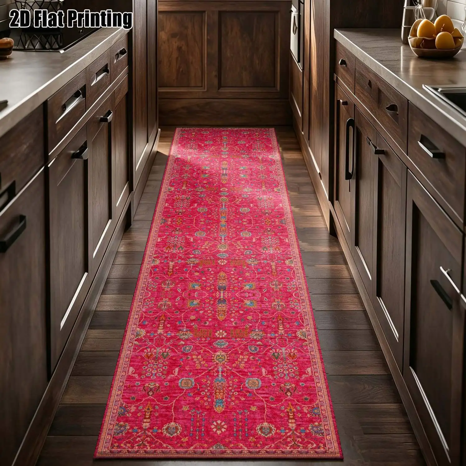 1Pc 2D Printed Long Strip Rug: Pink Floral, European, Bohemian, Geometric Striped Styles, Home Decor, Multi-Size, Machine Washable, for Entryway, Hallway, Bedroom, Living Room