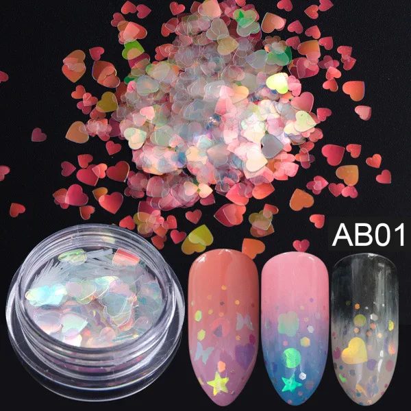 10G Holografische Nagel Glitter Pailletten Aurora Liefde Hart Vlokken Ab Zeemeermin Ijs Transparant Hart Paillette Manicure Decor Pailletten