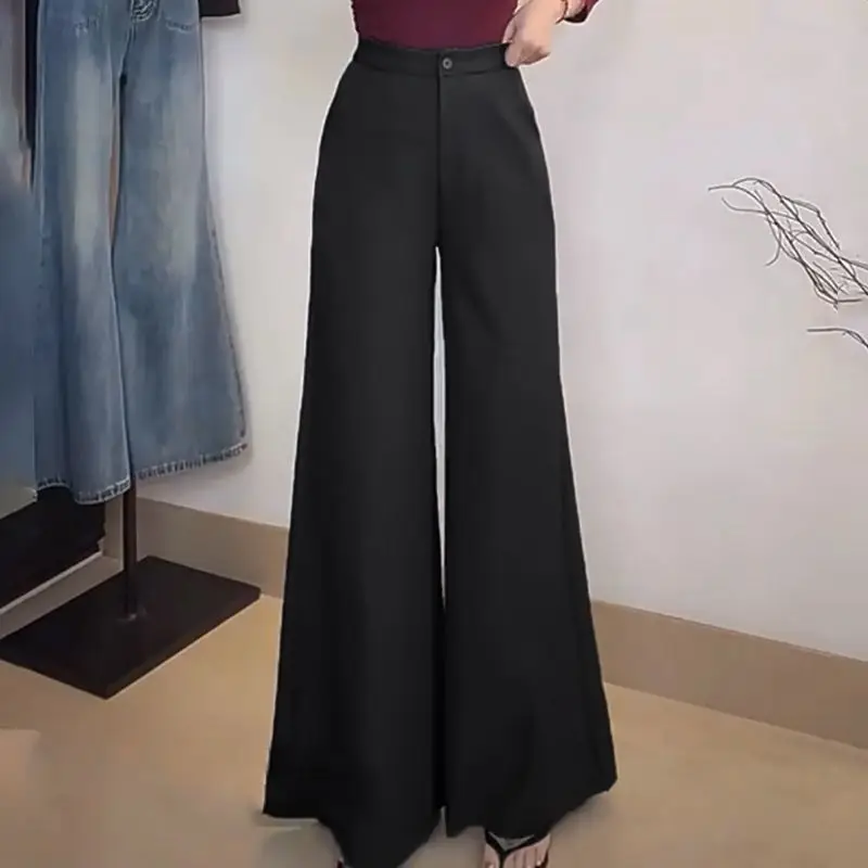 سروال بدلة متوهج أنيق للخريف والشتاء عالي الخصر