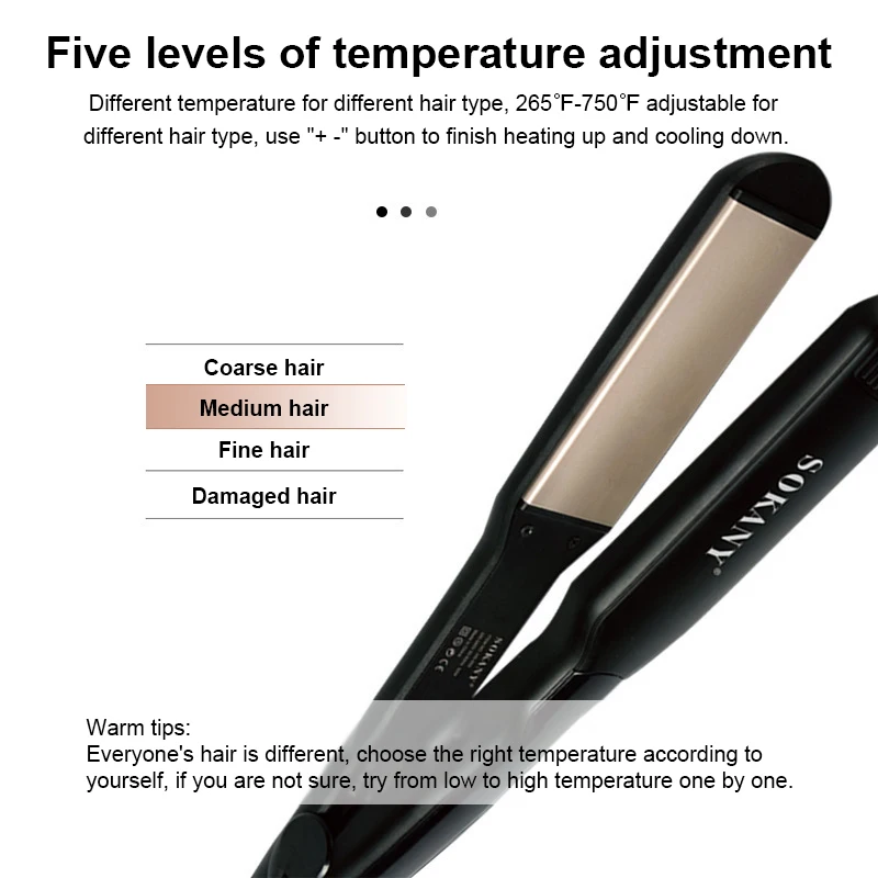 مكواة شعر احترافية مسطحة 2 في 1، مكواة فرد الشعر، درجة حرارة قابلة للتعديل، تسخين سريع، مكواة فرد الشعر LED