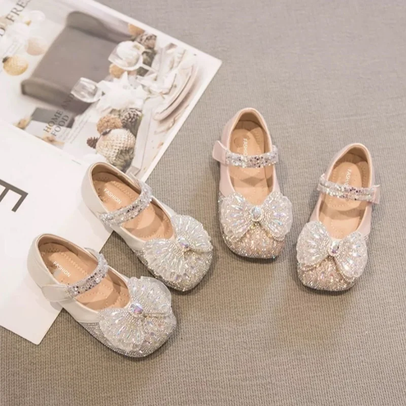 Baby Girls Princess Shoes Sequins Cute Kids Sandals Casual Comfortable Bow Catwalk Fashion Crystal Spring/Summer Student Elegant