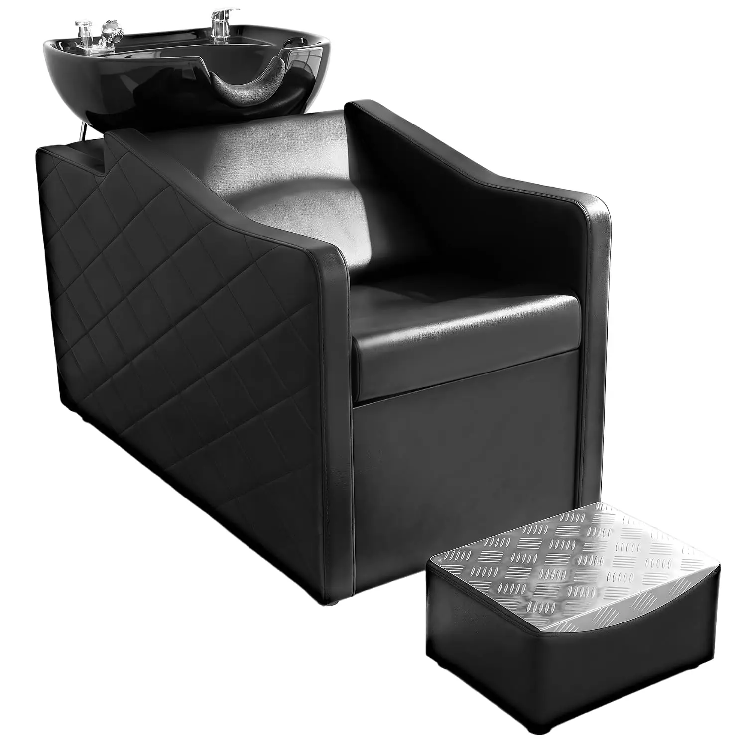 Shampoo Bowl Chair Set for Salon, Hair Washing Station with Footrest and Ceramic Shampoo Bowl Sink for Spa Beauty Stylist Hair