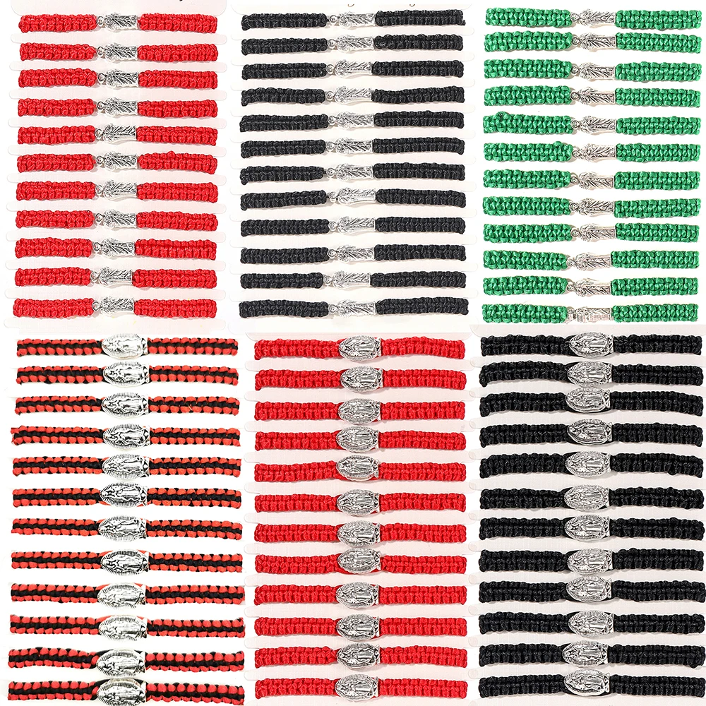 

12 Pieces Virgin Mary and San Judas Tadeo Bracelets Red Green Rope Rosary Bracelets Gift for Women Men Little Boys & Girls